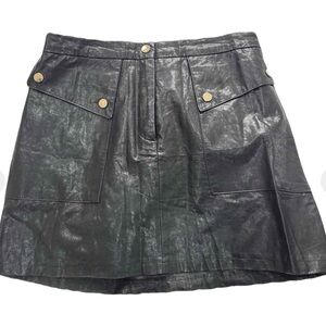 Zara Shiny Black Mini Skirt with Gold Buttons